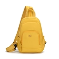 Front view of bright yellow nylon crossbody bag with multi-zipper pockets and MS logo - Yellow
