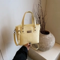 Pale yellow crocodile textured bucket bag with handles and adjustable shoulder strap - No Pendant / Yellow