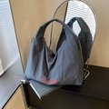 Deep blue and black checkered hobo bag with red Our fave embroidery decoration - Black