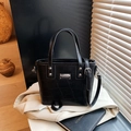 Classic black croc-embossed bucket bag with silver studs and adjustable shoulder strap - No Pendant / Black
