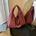 Deep red checkered oversized crescent tote bag with Our fave Party embroidery - Red