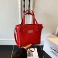 Red crocodile texture crossbody bucket bag with silver metal hardware accents - No Pendant / Red