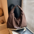 Brown checkered fabric tote bag with Our fave embroidery and large capacity space - Brown