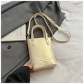 Mini sac seau beige chic avec texture cuir et bandoulière réglable au style coréen - Blanc Nacré Sans Pendentif