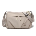 Dettaglio borsa a tracolla beige in nylon con tasche a zip e tracolla regolabile - Bianco Sporco