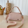 Fashionable lotus pink nylon crossbody bag with ruffled handle and wide strap - Pink