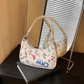 Chic off-white crescent underarm bag with colorful graffiti and adjustable strap - White