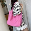 Grande borsa shopper in tela rosa con stampa di lettere blu per lo shopping quotidiano - Rosa