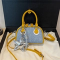 Retro denim handbag in light blue and yellow with star pendant on elegant gift box - Yellow Star Pendant Style / Yellow with Pendant