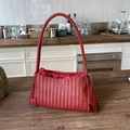 Borsa a mano rossa in pelle intrecciata artigianale con stile vintage e coulisse - Rosso