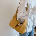 Retro mustard yellow PU leather crescent shoulder bag with cute baseball charm detail - With Charm / Yellow