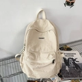 Minimalist beige nylon backpack with MACHUGE logo and large capacity for students - Beige
