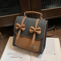 Sac à dos vintage en denim et cuir pour femmes avec nœuds bruns et style rétro collège - Noir