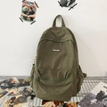 Army green nylon backpack with large capacity and stylish plaid zipper charm accessory - Green