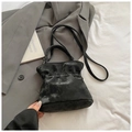 Retro black bucket bag with marble texture and woven strap detail for women - Black without Pendant