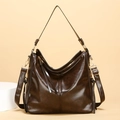 Classic dark brown vintage hobo bucket bag with gold hardware and adjustable strap - Brown