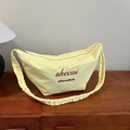 Light yellow pleated nylon crescent shoulder bag with branded print and zipper closure - Yellow