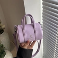 Mini light purple lychee leather Boston bag with silver logo and adjustable strap - Purple