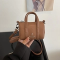 Brown litchi grain PU leather mini Boston bag with silver hardware and star logo detail - Brown