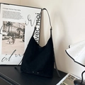 Bolso tote retro negro de gamuza mate, gran capacidad para oficina y uso casual - Negro