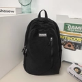 Minimalist black canvas backpack for women with MACHUGE logo and large capacity - Black