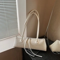 Chic cream woven underarm bag with slim double straps and top zipper closure - White