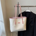 Elegante borsa tote crema con manici rosa e trame a rilievo per lo stile quotidiano - Senza Ciondolo / Crema con rosa