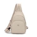 Detailansicht der beige Nylon Umhängetasche mit Reißverschlüssen und breitem Gurt - Khaki
