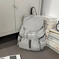 Light grey canvas backpack for women with minimalist flap design and side zip pockets - Gray