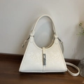 Chic cream white bucket bag with snakeskin texture and silver buckle for women - Off White