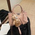 Pink minimalist crossbody handbag with a cute plush bear charm and small coin purse - Pink with Pendant