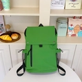 Practical grass green nylon backpack with metal buckles and side mesh pockets - Green