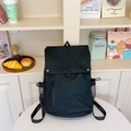 Minimalist black large capacity backpack in matte finish with buckle flap and side pockets - Black