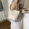 Chic cream white hollow-out tote bag with floral petal edges and laser-cut design - White
