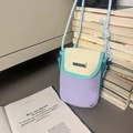 Petit sac bandoulière en nylon bicolore beige et menthe avec bandoulière corde bleue - Blanc et Violet