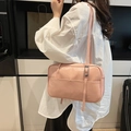 Sac Boston rose pâle chic en cuir PU souple avec bandoulière réglable pratique - Rose