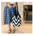 Minimalist black and white chevron knit shoulder bag for summer beach vacation - Black without Pendant