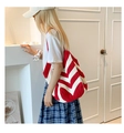 Handcrafted red and white striped crochet tote bag with a spacious shoulder strap design - Red (No Pendant)