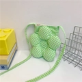 Green and white checkered flower-shaped crossbody bag with slim strap for children - Green