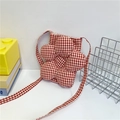 Floral crossbody phone bag featuring red and white gingham pattern and puffy flower shape - Red