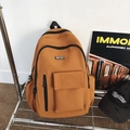 Zaino vintage giallo zenzero in tela con tasche multiple e logo del marchio MYJC - Marrone