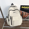 Zaino bianco crema minimalista di grande capacità con etichetta MYJO su griglia - Bianco