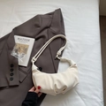 Chic cream white crescent bag with soft pleated texture and knotted shoulder strap - Rice White (No Pendant)