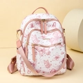 White butterfly pattern fashion backpack with adjustable pink straps and golden hardware - Pink
