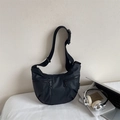 Minimalist black crescent crossbody bag with double front pockets and wide strap - Small Black