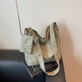 Minimalist green nylon hobo bag with adjustable wide strap and matching mini coin purse - Green