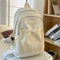 Sac à dos en toile crème avec motifs d'étoiles jaunes et pendentif chiot peluche - Beige (Avec Pendentif)