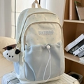 Sac à dos étudiant bleu et crème avec motif étoiles et porte-clé chien en peluche - Bleu (Avec Pendentif)