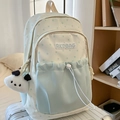 Cream and green college style backpack with star pattern and cute panda charm - Green (With Pendant)