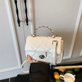 Quilted crossbody small square bag in pearl white PU leather with chain handle - Off White